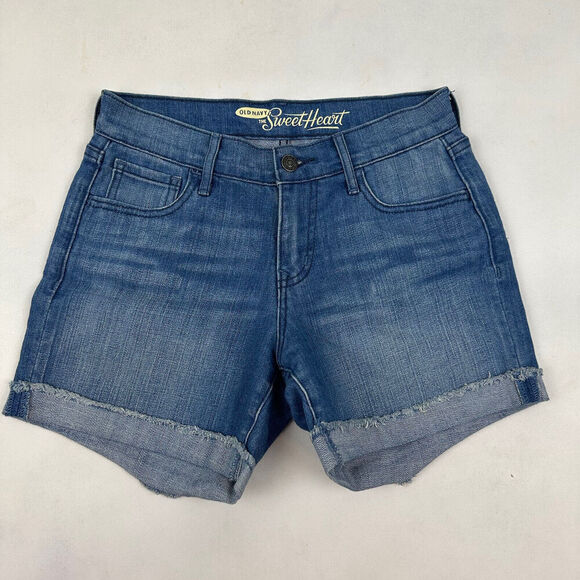 Old Navy The Sweetheart Denim Blue Jean Shorts Size 0 Cuffed Stretch Medium Wash - Picture 3 of 7